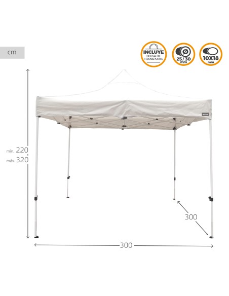 Tonnelle pliable et réglable en hauteur Max-Air 300x300x220/320 cm blanc
