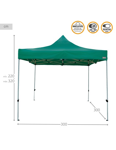 Tonnelle pliable et réglable en hauteur Max-Air 300x300x220/320 cm vert