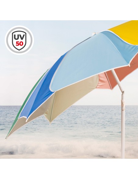 Parasol de plage inclinable avec protection UV50 multicolore diamètre 180 cm