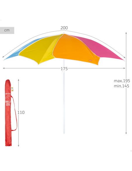 Parasol de plage inclinable multicolore D200 avec protection UV50