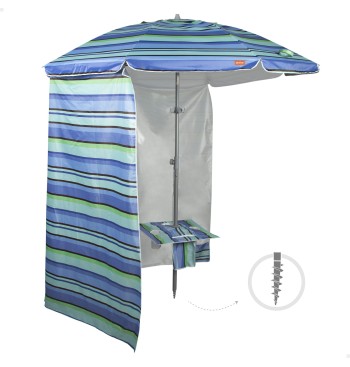 Parasol de plage coupe-vent 210 cm rayures bleues w / mur...