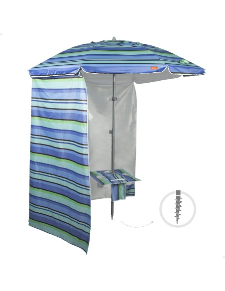 Parasol de plage coupe-vent 210 cm rayures bleues w / mur et table