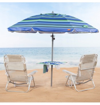 Parasol de plage coupe-vent 210 cm rayures bleues w / mur... 2