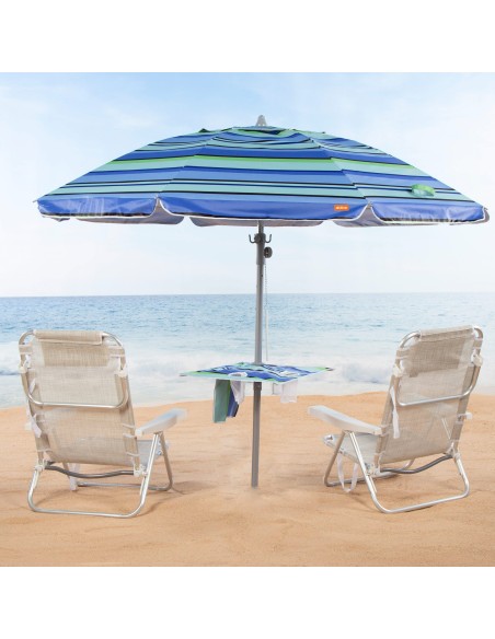 Parasol de plage coupe-vent 210 cm rayures bleues w / mur et table