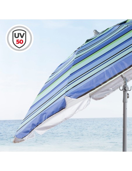 Parasol de plage coupe-vent 210 cm rayures bleues w / mur et table