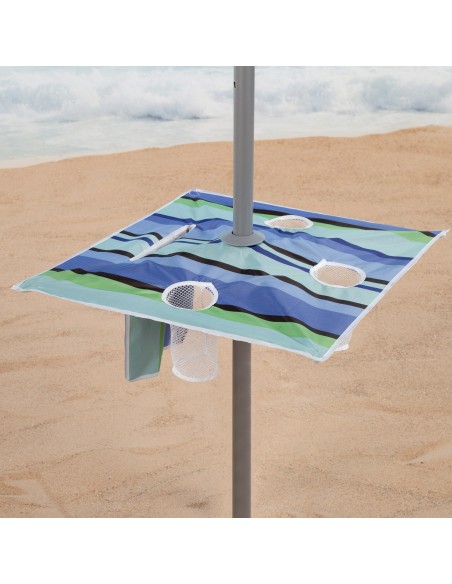 Parasol de plage coupe-vent 210 cm rayures bleues w / mur et table