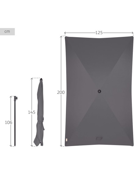 Parasol de jardin rectangulaire inclinable 200x125 cm UV30 anthracite