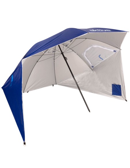 Parasol de plage coupe-vent à 8 baleines, 240 cm, bleu, avec brise-vent