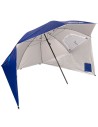 Parasol de plage coupe-vent à 8 baleines, 240 cm, bleu, avec brise-vent