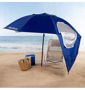 Parasol de plage coupe-vent à 8 baleines, 240 cm, bleu,... 2