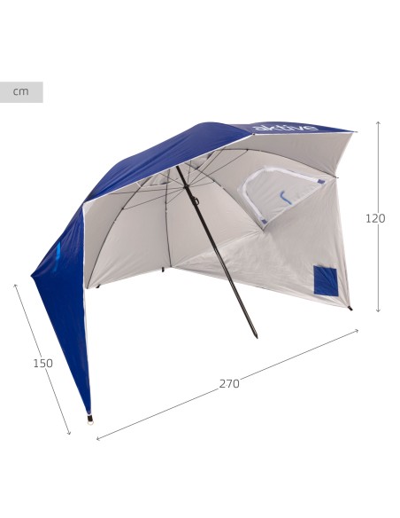 Parasol de plage coupe-vent à 8 baleines, 240 cm, bleu, avec brise-vent