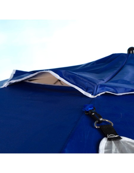 Parasol de plage coupe-vent à 8 baleines, 240 cm, bleu, avec brise-vent
