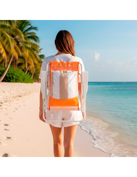 Chaise de plage pliante orange avec sac à dos 44x40x81cm