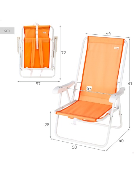 Chaise de plage pliante orange avec sac à dos 44x40x81cm