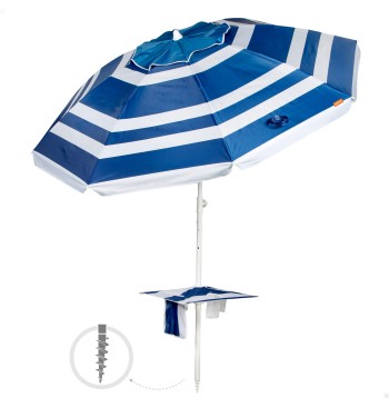 Parapluie de plage coupe-vent 8 cannes 210 cm rayures...