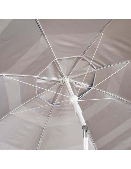 Parapluie de plage coupe-vent 8 cannes 210 cm rayures marin w / table