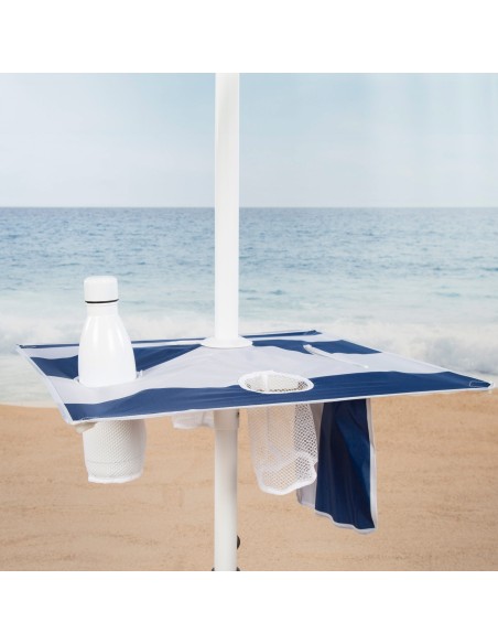 Parapluie de plage coupe-vent 8 cannes 210 cm rayures marin w / table