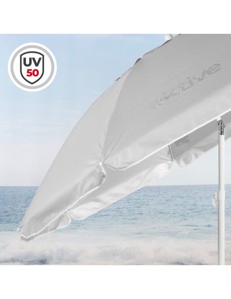 Parapluie de plage 8 cannes 220 cm parapluie de plage inclinable gris UV50
