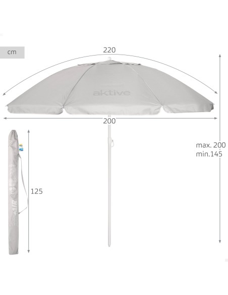 Parapluie de plage 8 cannes 220 cm parapluie de plage inclinable gris UV50