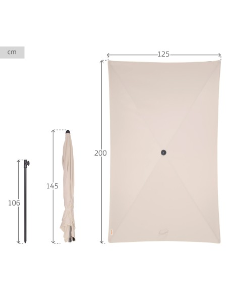 Parasol de jardin rectangulaire inclinable 200x125 cm UV30 crème