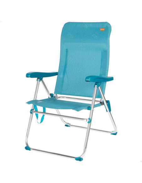 Chaise de plage pliante multipositions 47x62x90 cm bleue avec poignée