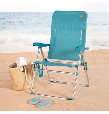 Chaise de plage pliante multipositions 47x62x90 cm bleue... 2