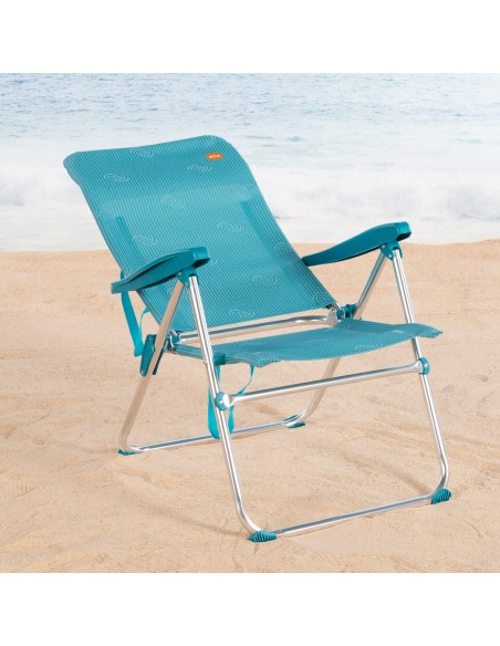 Chaise de plage pliante multipositions 47x62x90 cm bleue avec poignée