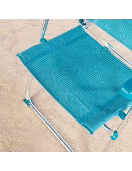 Chaise de plage pliante multipositions 47x62x90 cm bleue avec poignée