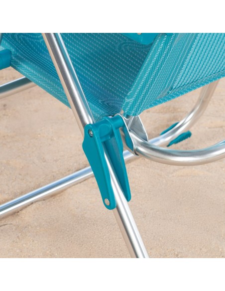 Chaise de plage pliante multipositions 47x62x90 cm bleue avec poignée