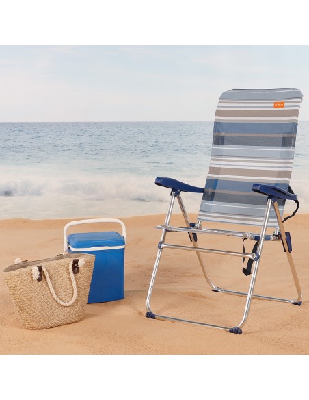 Chaise de plage haute multipositions 47x62x90 cm à rayures