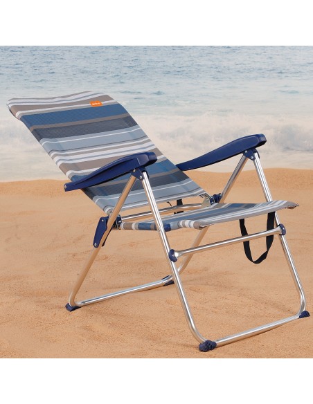 Chaise de plage haute multipositions 47x62x90 cm à rayures