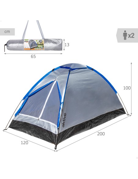 Tente 2 personnes grise et bleue 120x200x100 cm