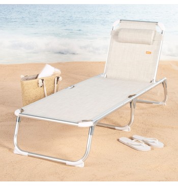 Transat de plage multipositions 186 x 49 x 30 cm beige... 2