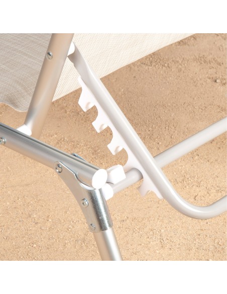 Transat de plage multipositions 186 x 49 x 30 cm beige avec coussin