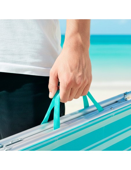 Transat de plage multipositions 186 x 49 x 30 cm turquoise avec coussin