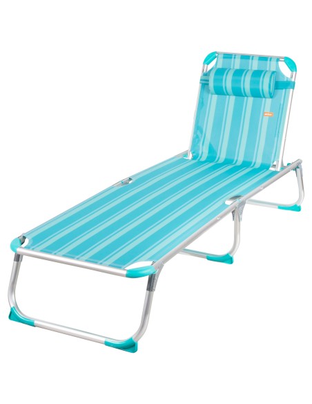Transat de plage multipositions 186 x 49 x 30 cm turquoise avec coussin