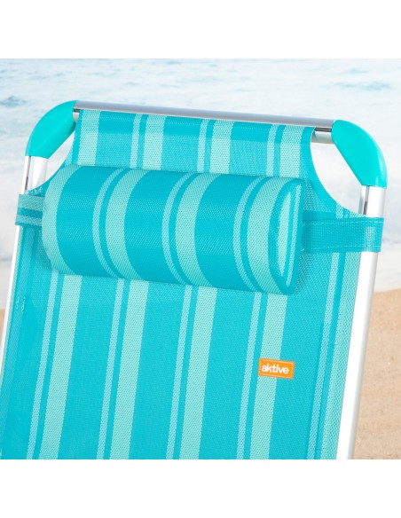 Transat de plage multipositions 186 x 49 x 30 cm turquoise avec coussin