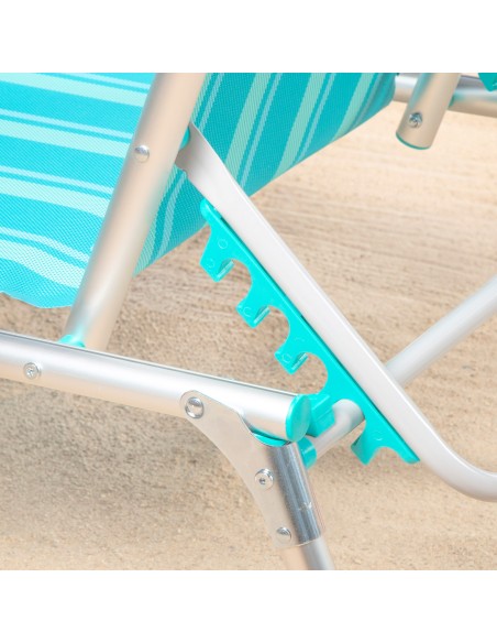 Transat de plage multipositions 186 x 49 x 30 cm turquoise avec coussin