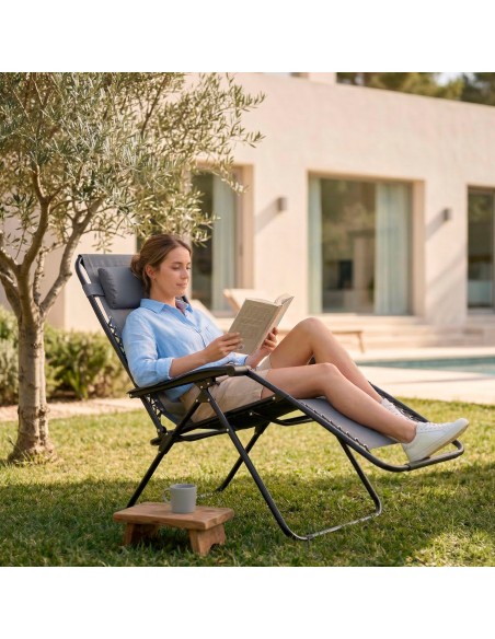 Chaise de jardin pliante à gravité zéro 52x68x104 cm gris 2 positions