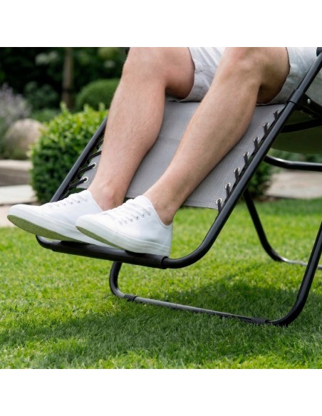 Chaise de jardin pliante à gravité zéro 52x68x104 cm gris 2 positions