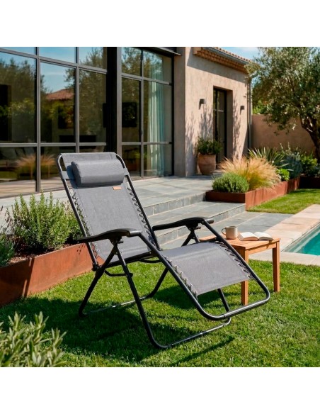 Chaise de jardin pliante à gravité zéro 52x68x104 cm gris 2 positions