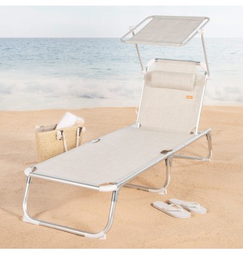 Tumbona playa multiposición 186x49x30 cm beige con... 2