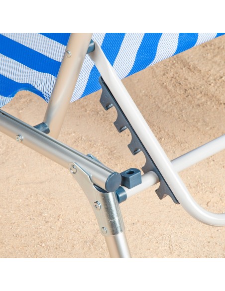 Transat de plage multipositions 186 x 49 x 30 cm, style marin, avec parasol et coussin