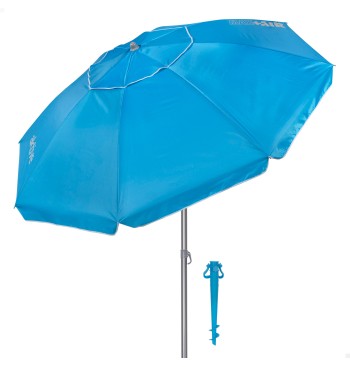 Parasol de plage à 8 baleines, 200 cm, bleu, avec pied