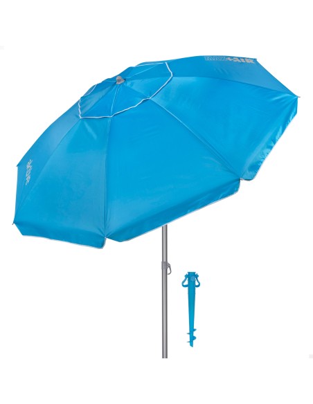 Parasol de plage à 8 baleines, 200 cm, bleu, avec pied