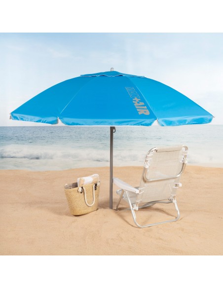 Parasol de plage à 8 baleines, 200 cm, bleu, avec pied