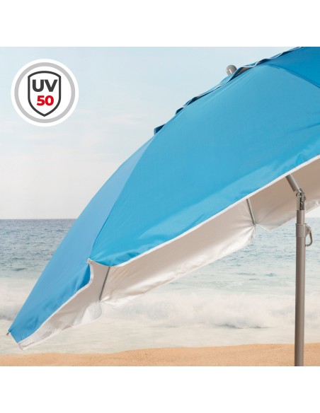 Parasol de plage à 8 baleines, 200 cm, bleu, avec pied