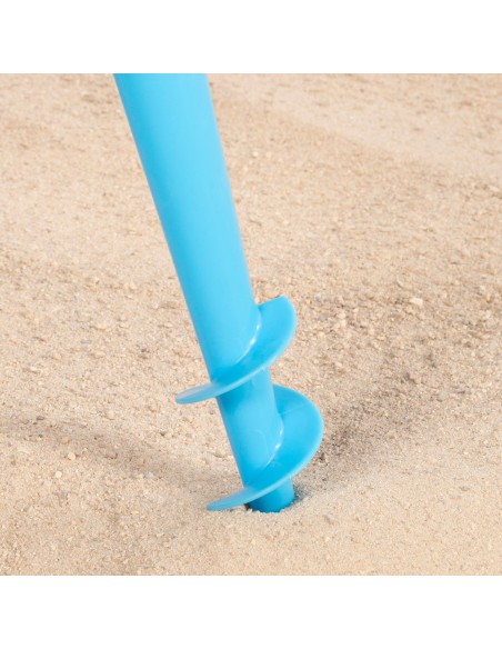 Parasol de plage à 8 baleines, 200 cm, bleu, avec pied