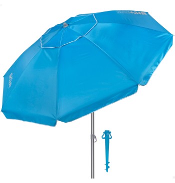 Parasol de plage à 8 baleines, 220 cm, bleu avec pied