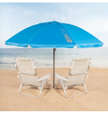 Parasol de plage à 8 baleines, 220 cm, bleu avec pied 2